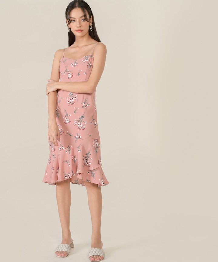Artemis Floral Mermaid Midi Dress - Rose Pink