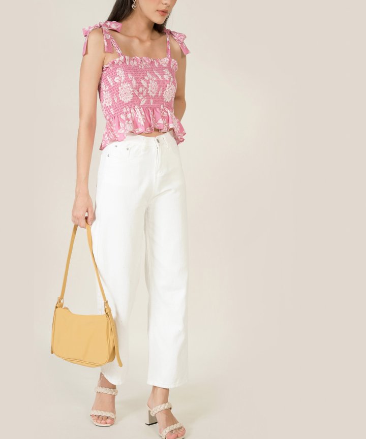 Carson High Waist Tapered Jeans - White