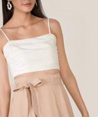 bindi linen ruched cropped top in white close up