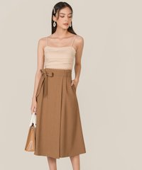 bindi linen ruched cropped top in sand colour and afar contrast handbag