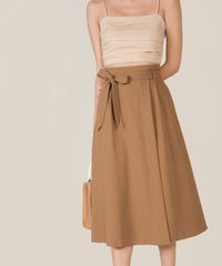 bindi linen ruched cropped top with mallory belted midi skirt