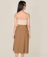 back view of bindi linen ruched cropped top