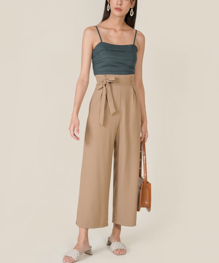 Bindi Linen Ruched Cropped Top - Dark Teal