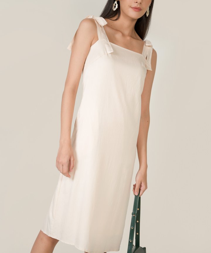 Elyse Tie Shoulder Midi Dress - Ecru