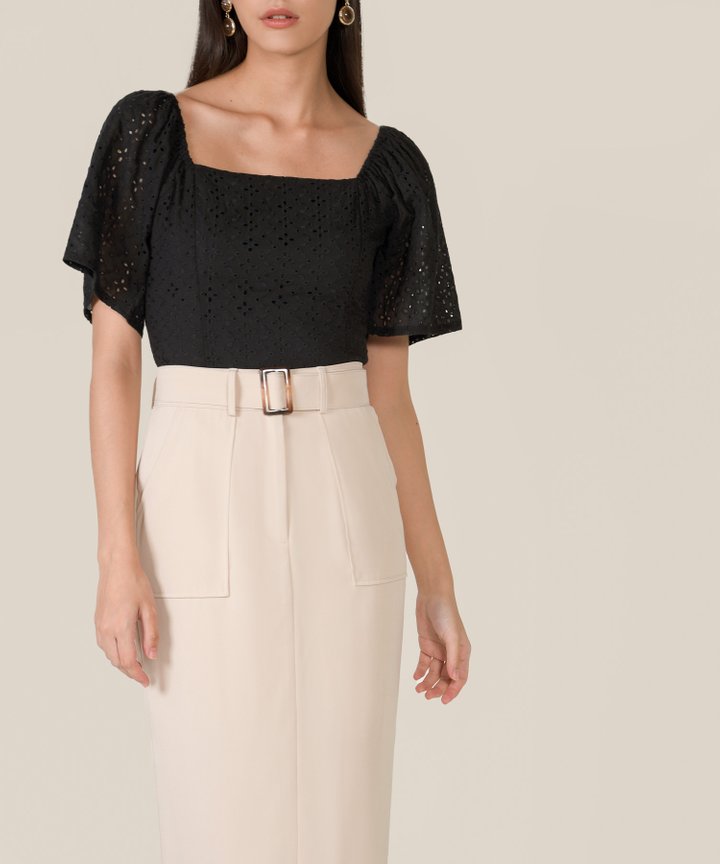 Heloise Broderie Top - Black