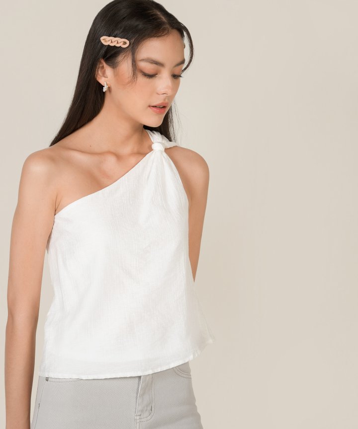 Ilona Knot Shoulder Toga Top - White