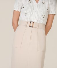 brooklyn belted midi skirt in eggnog colour close up