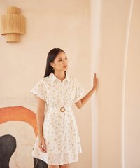hvv atelier lucia floral embroidered shirtdress in white at home