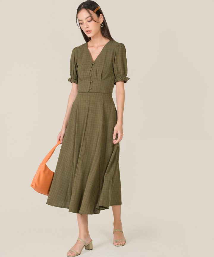 Amur Plaid Midi Skirt - Olive