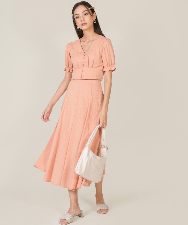 Amur Plaid Midi Skirt - Peach Nectar