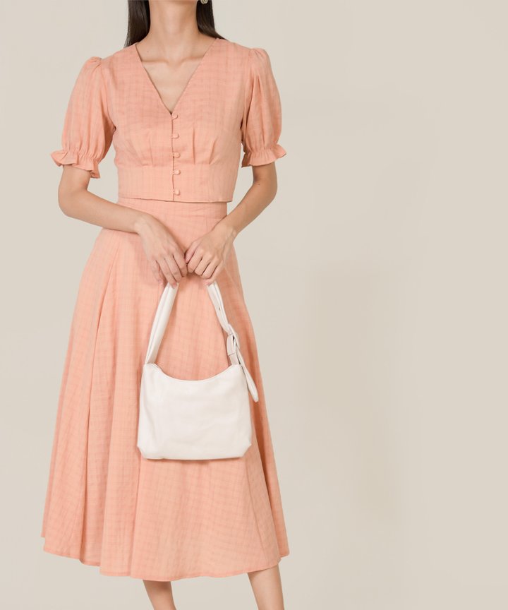 Cayenne Plaid Button Down Cropped Top - Peach Nectar