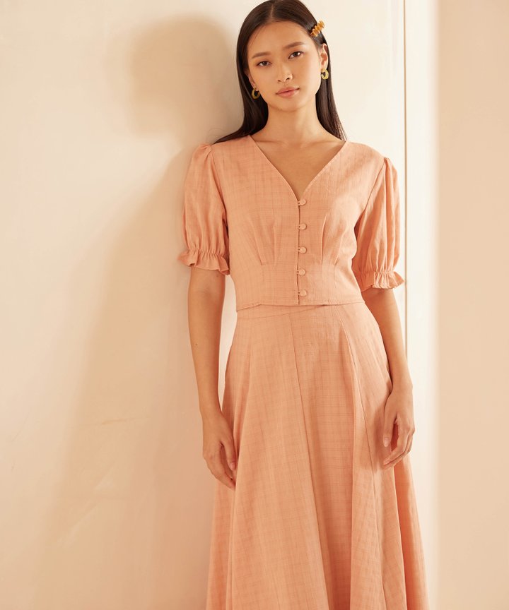 Cayenne Plaid Button Down Cropped Top - Peach Nectar