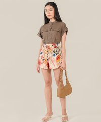 Amie Floral Shorts in Custard colour