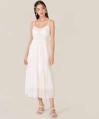swiss dot maxi dress in ivory colour