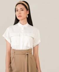 caville cuff sleeve blouse in white and woven hairband