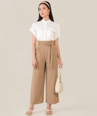caville cuff sleeve blouse in white and wide leg pants