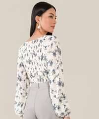 hollandia floral smocked blouse in white back view