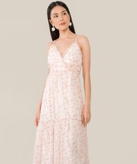 hvv atelier allons floral ruffle maxi dress in pink close up view