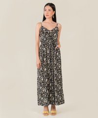 resa abstract floral ruffle jumpsuit in black