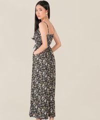 resa abstract floral ruffle jumpsuit in black back view