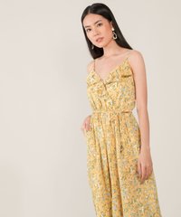 resa abstract floral ruffle jumpsuit in daffodil colour close up view