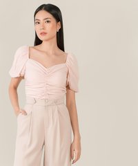 rosé ruched women's cropped top in pale pink