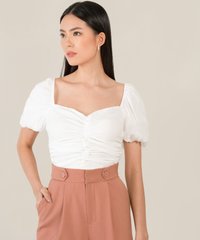 rosé ruched women's cropped top in white