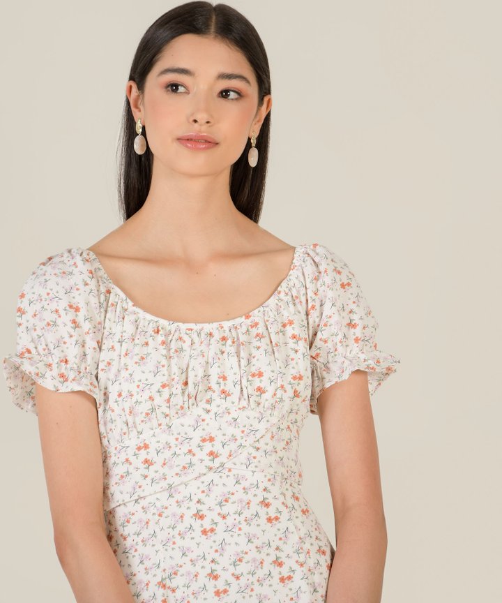 Ashleigh Floral Ruched Dress - White