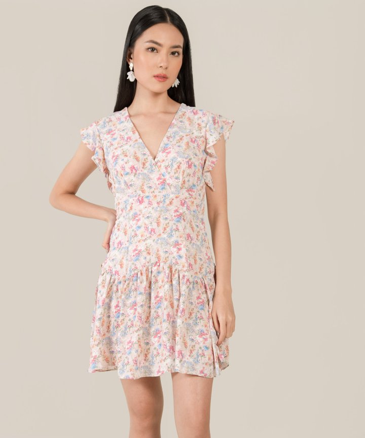 Callalily Floral Flutter Sleeve Dress - Pale Pink