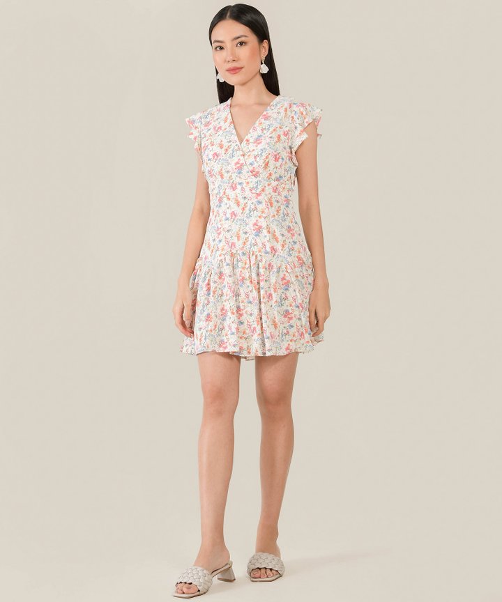 Callalily Floral Flutter Sleeve Dress - White