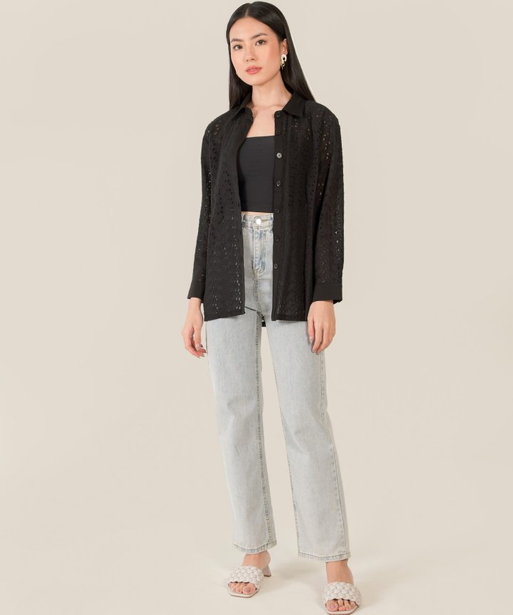 Ciel Oversized Broderie Shirt - Black