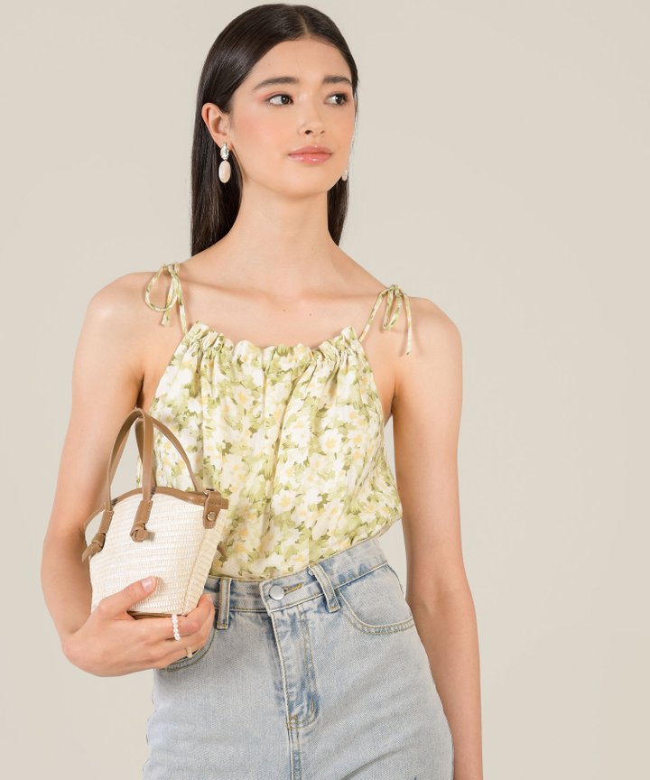 Circa Floral Drawstring Blouse - Green Floral