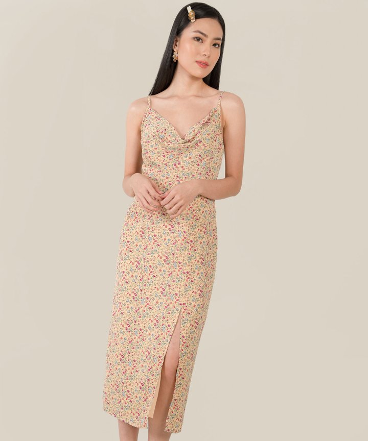 Fiora Cowl Neck Midi Dress - Venetian Yellow