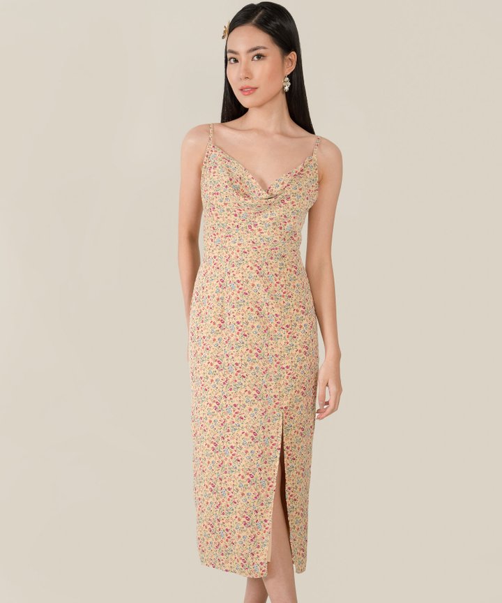 Fiora Cowl Neck Midi Dress - Venetian Yellow