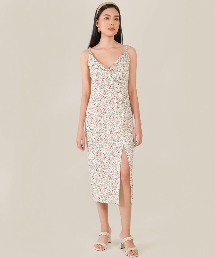Fiora Cowl Neck Midi Dress - White