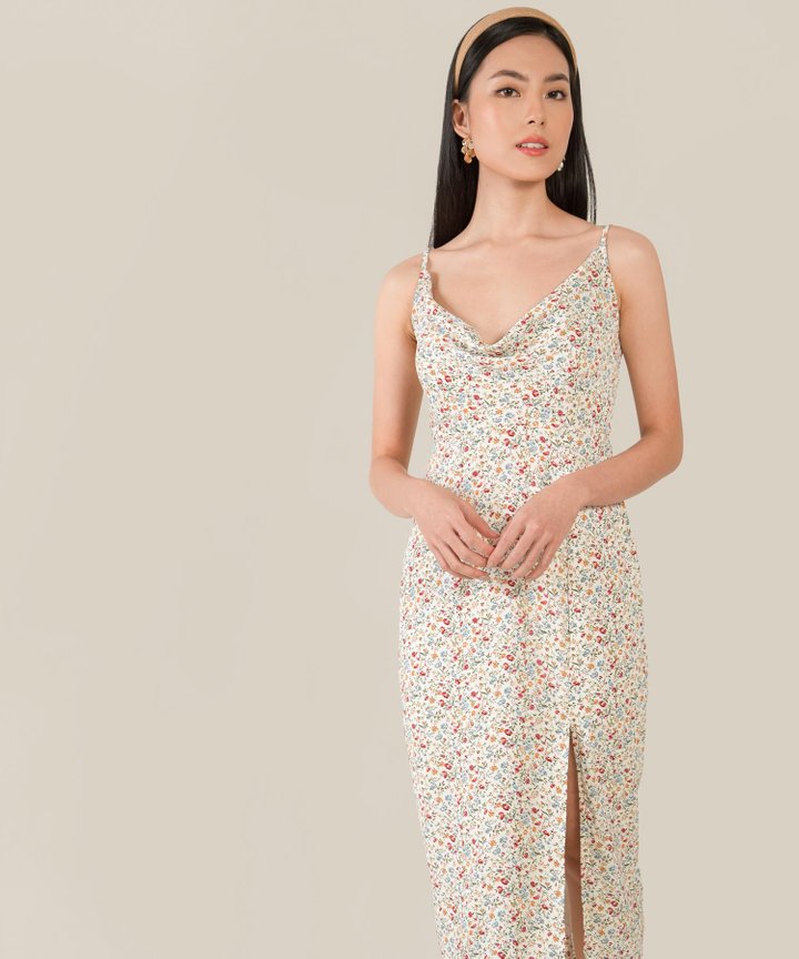 Fiora Cowl Neck Midi Dress - White 