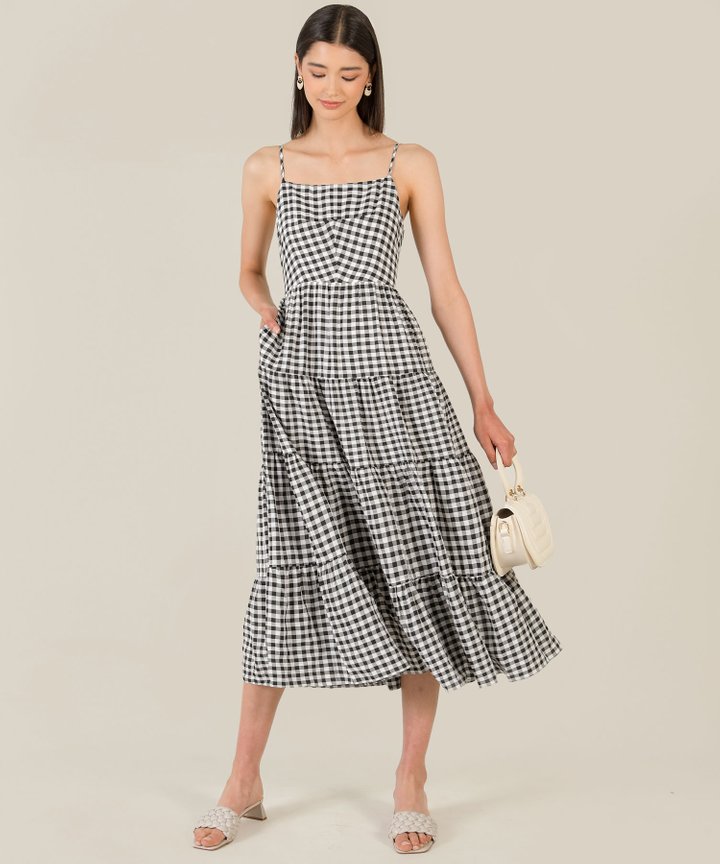 Hartley Gingham Tiered Midaxi Dress - Black