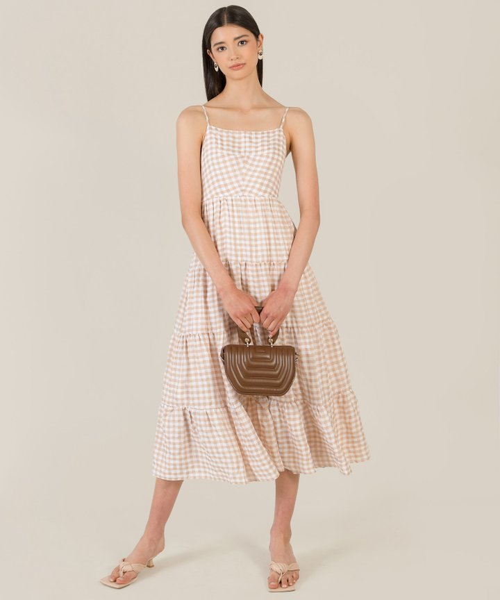 Hartley Gingham Tiered Midaxi Dress - Sand