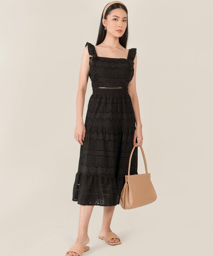 Heloise Broderie Maxi Skirt - Black