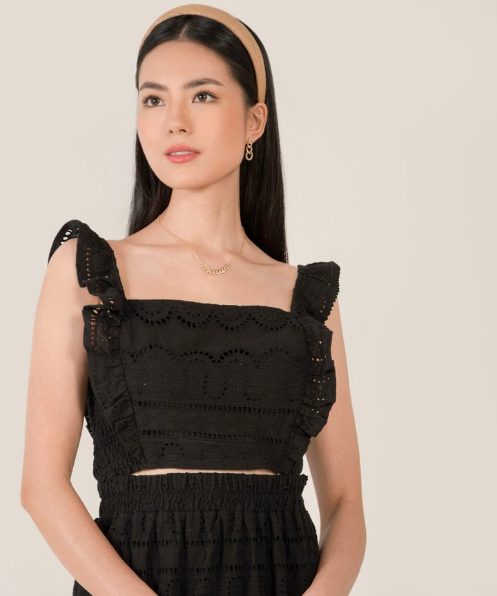 Heloise Broderie Ruffle Cropped Top - Black