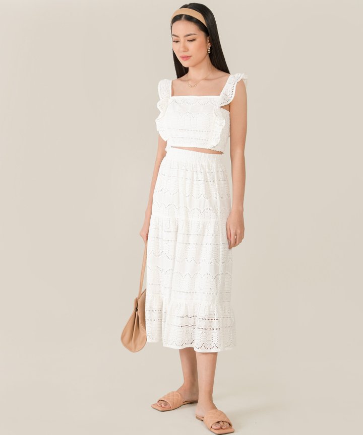 Heloise Broderie Ruffle Cropped Top - White