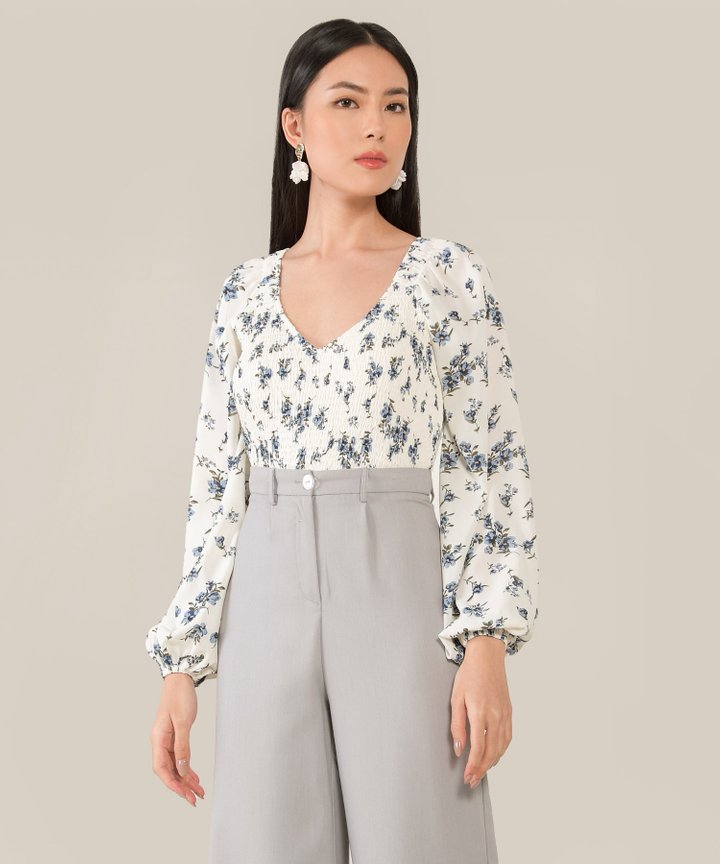 Hollandia Floral Smocked Blouse - White