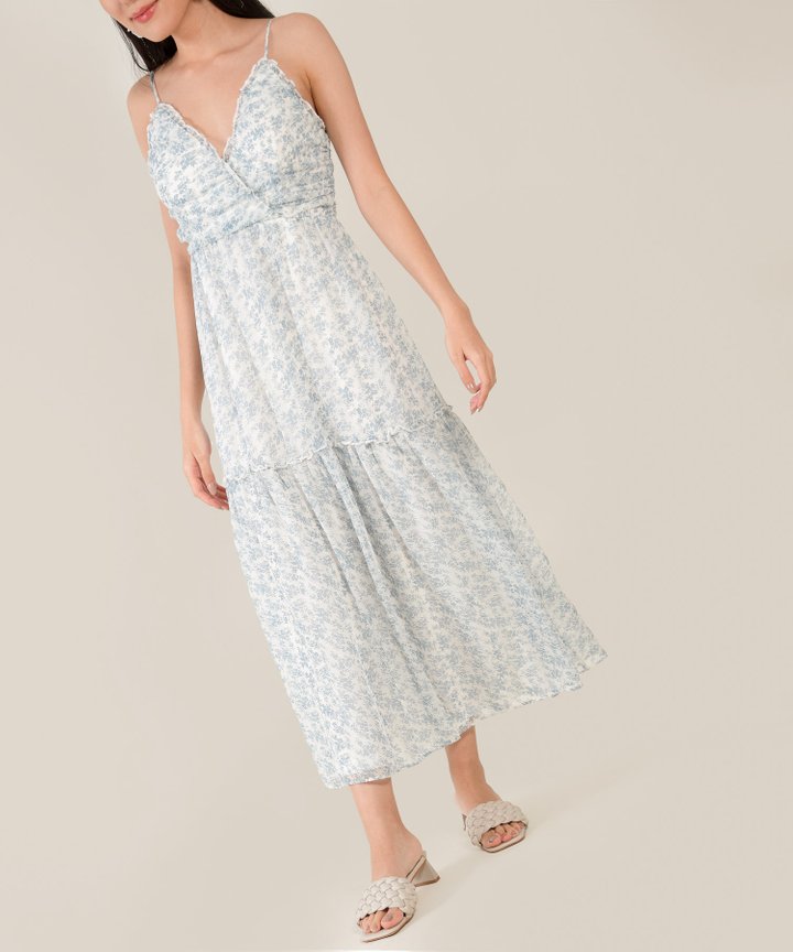 HVV Atelier Allons Ruffle Trim Tiered Maxi Dress - Blue