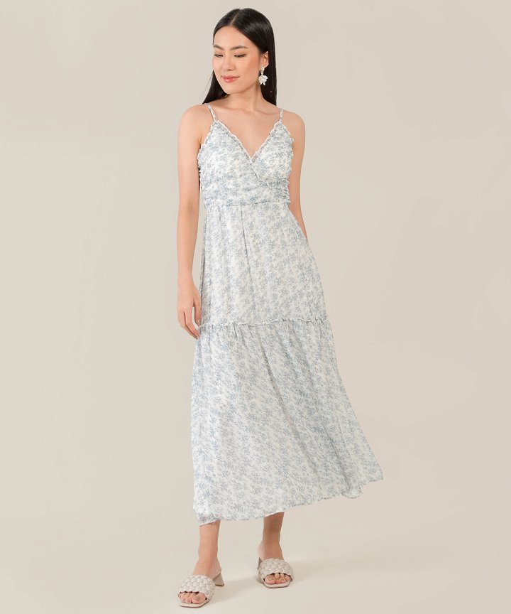 HVV Atelier Allons Ruffle Trim Tiered Maxi Dress - Blue