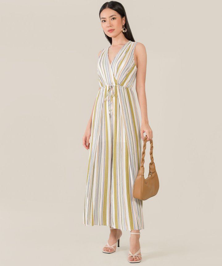 HVV Atelier Padma Striped Overlay Jumpsuit - Chartreuse