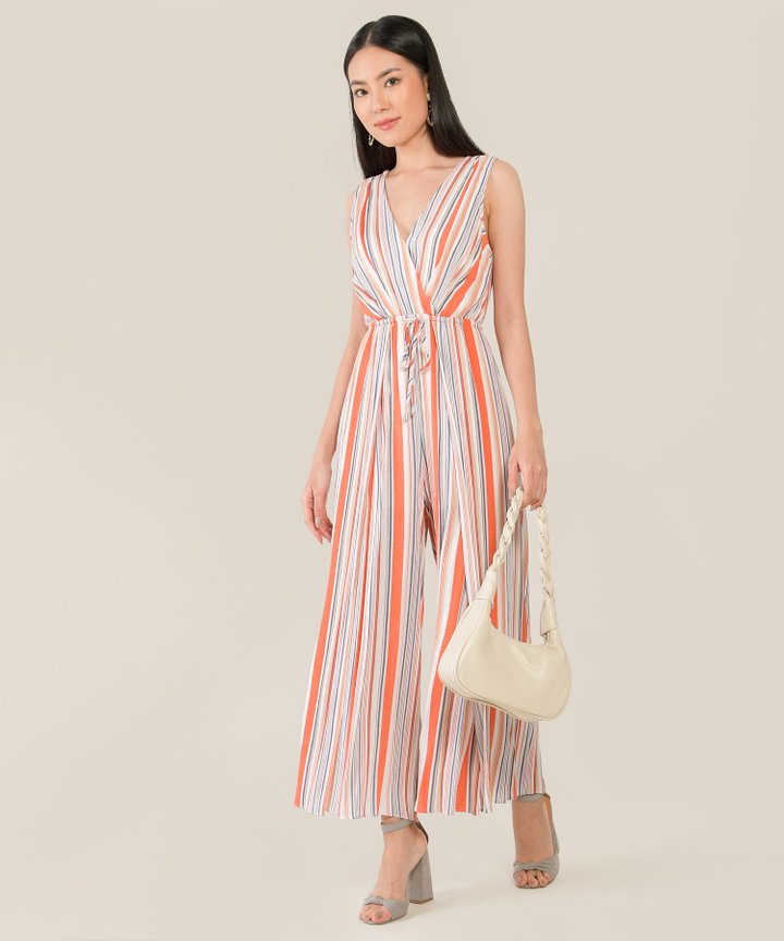 HVV Atelier Padma Striped Overlay Jumpsuit - Orange