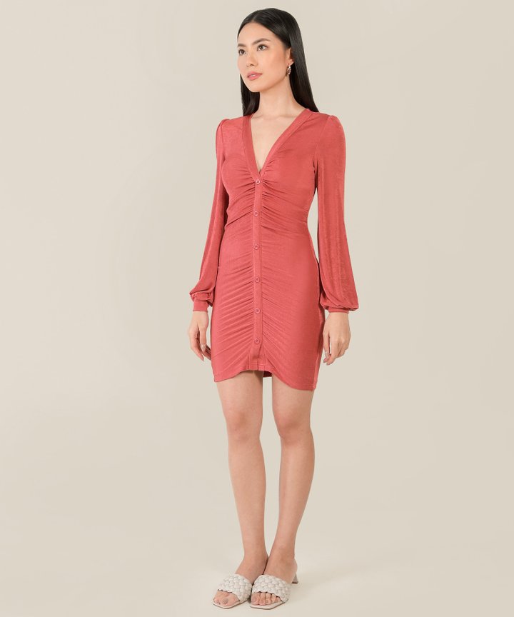 Loeffler Ruched Bodycon Dress - Dust Vermillion
