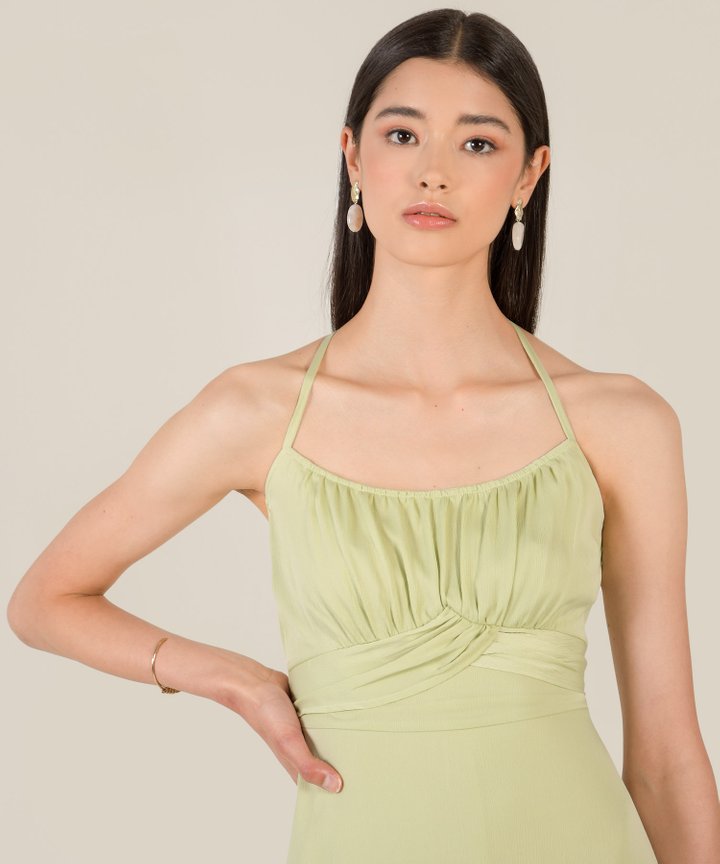 Oslo Ruched Cross Back Midi Dress - Tea Green