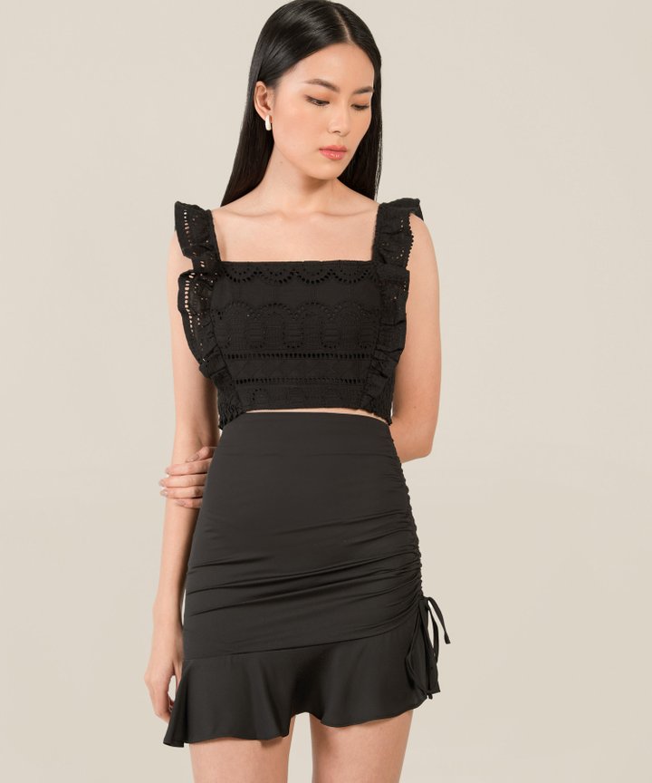 Pinnacle Ruched Ruffle Skirt - Black