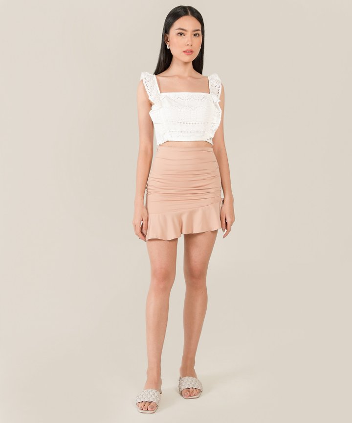Pinnacle Ruched Ruffle Skirt - Nude Pink